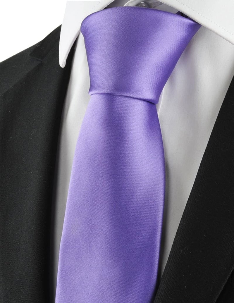 KissTies Lavender Tie Solid Necktie Satin Wedding Ties + Gift Box - Image 3